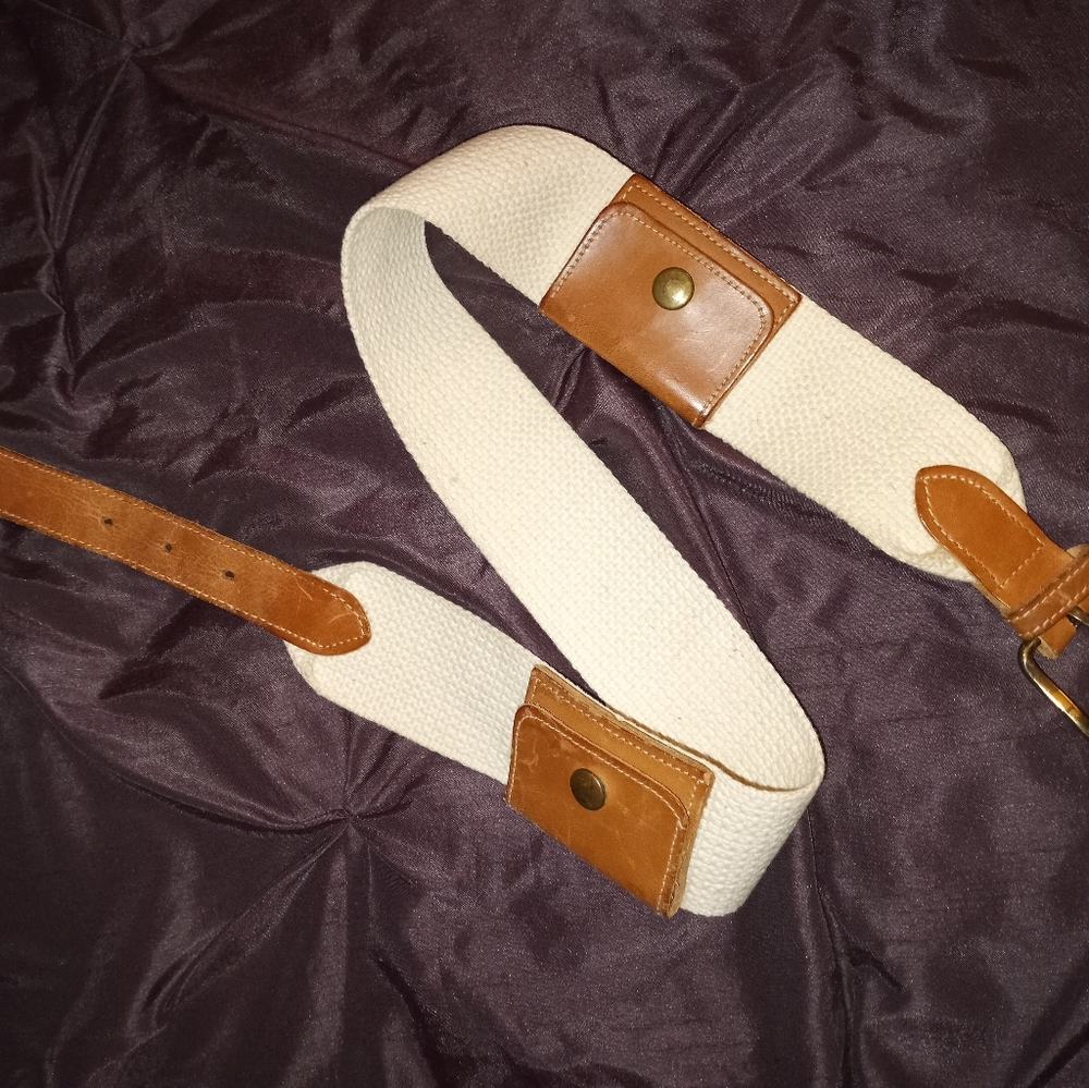 Womens woven cotton and leather belt